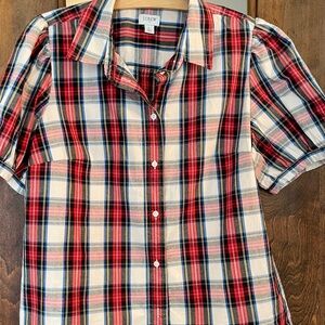 J Crew Short Sleeve Plaid Blouse